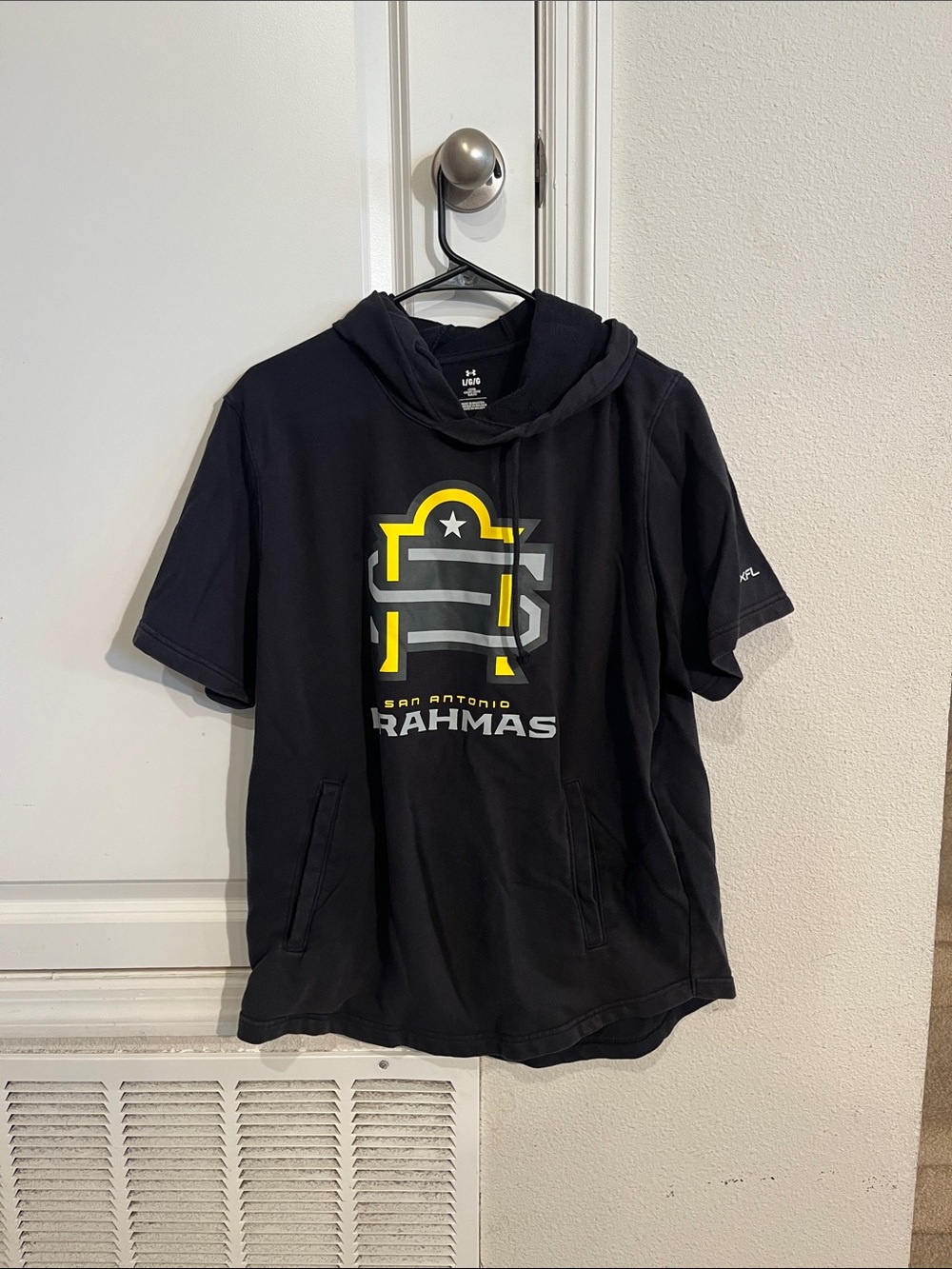 San Antonio Brahmas Short Sleeve Hoodie - Black with Yellow & Gray Logo